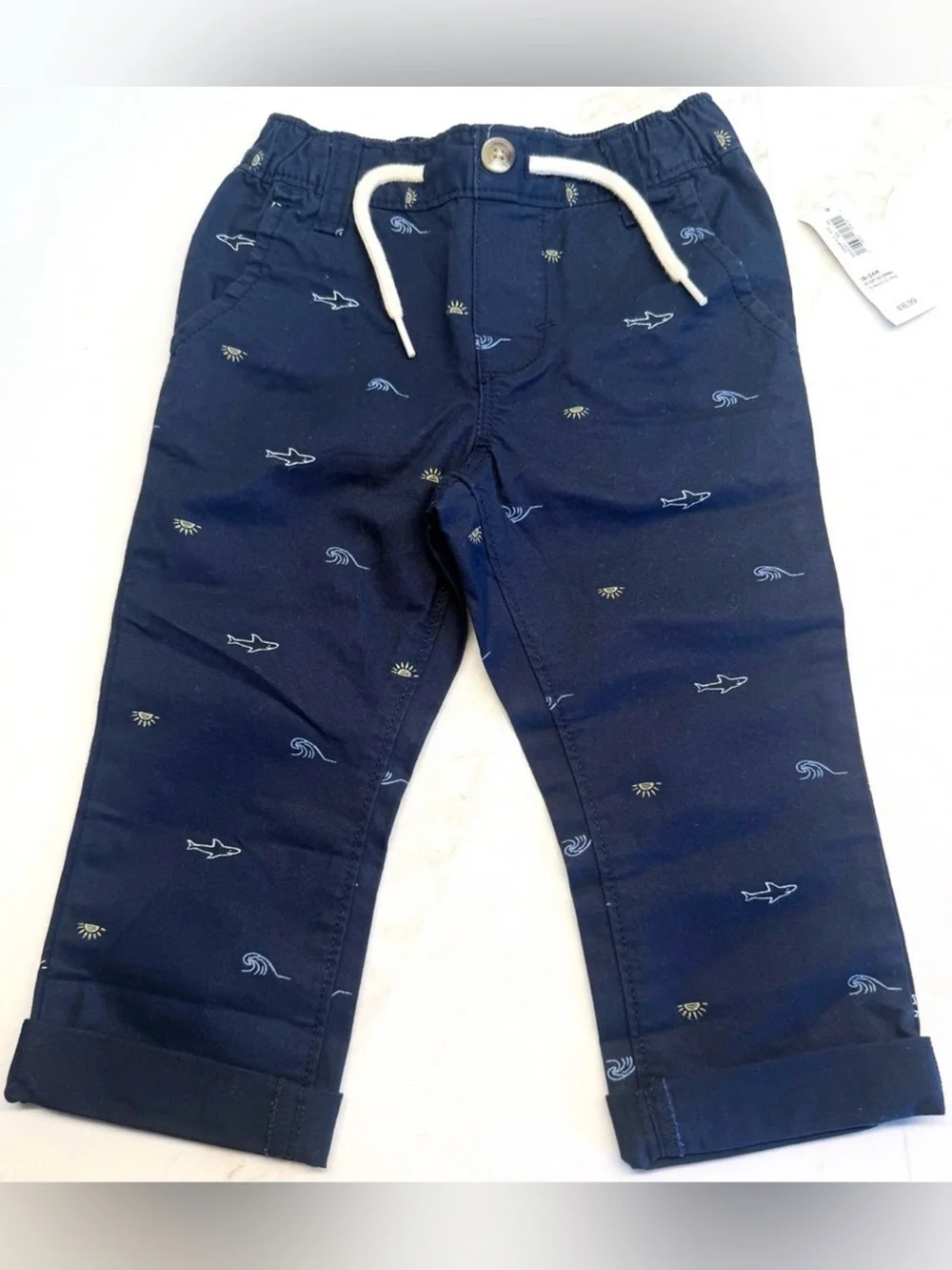 NWT Old Navy 18-24M Plaid Button-Up Shirt & Shark Print Chino Pants Outfit Set